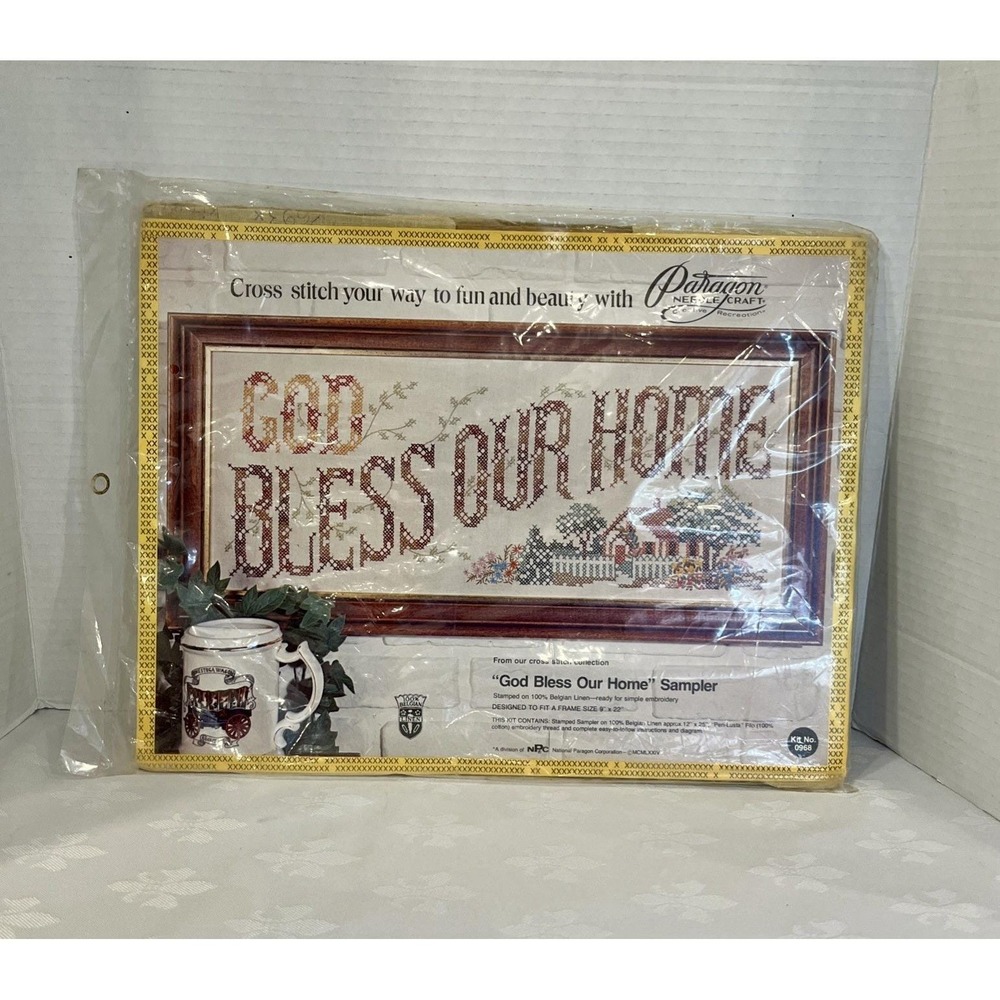 1974 Paragon Needle Craft Cross Stitch God Bless Our Home Embroidery No. 0968